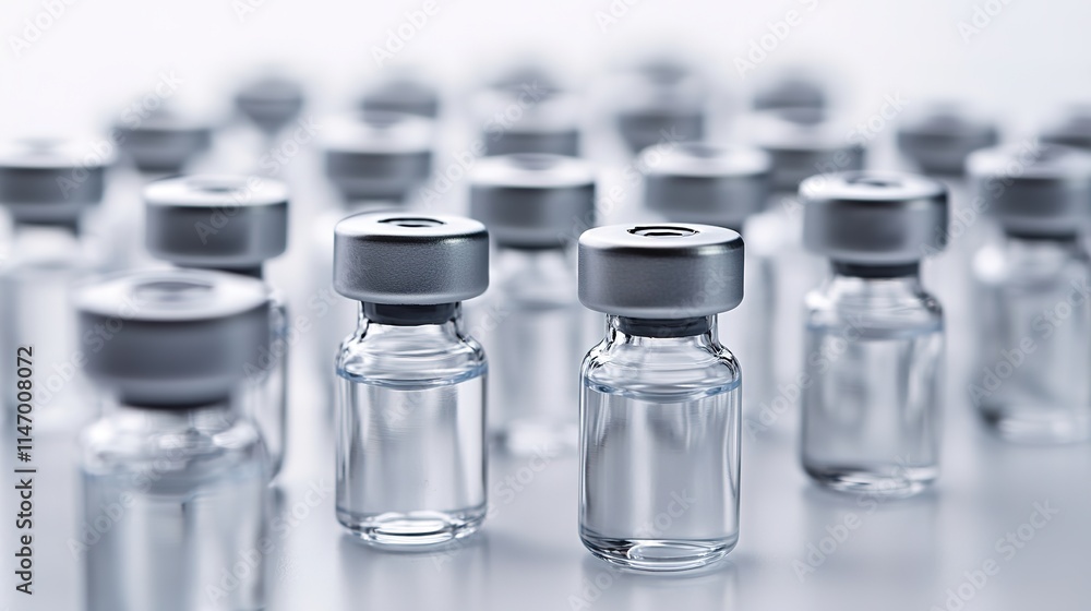 Clear glass vials lined up, reflecting light, symbolizing health Clear glass vials lined up, reflecting light, symbolizing health