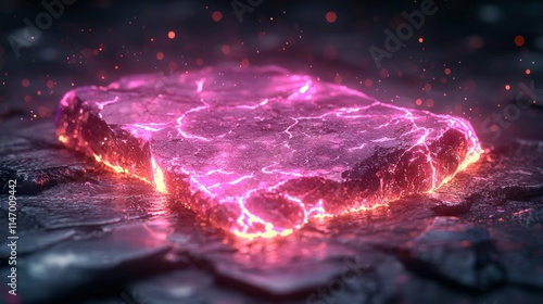 Wallpaper Mural An abstract representation of a glowing, cracked surface with vibrant pink hues emanating heat. The scene evokes a dynamic sense of destruction and terrain. Torontodigital.ca