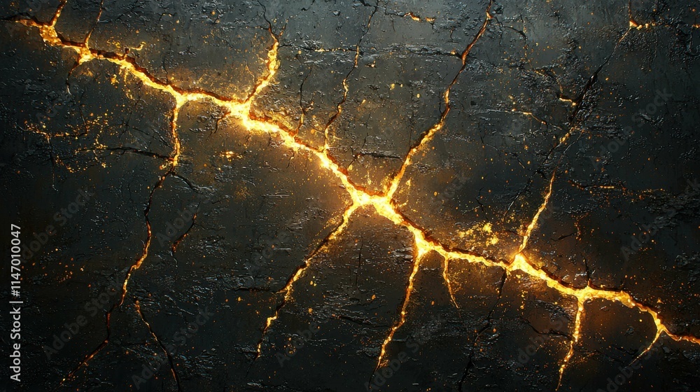The image depicts a dark terrain with fiery cracks illuminating from within, showcasing a scorched appearance and dynamic textures. The image depicts a dark terrain with fiery cracks illuminating from within, showcasing a scorched appearance and dynamic textures.