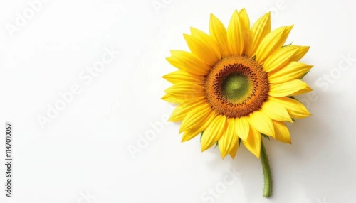 Single Sunflower: Bright Yellow Bloom on White photo