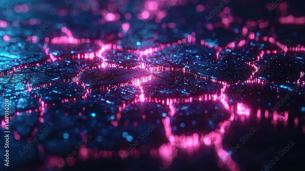This image showcases a vibrant, futuristic terrain with pink and blue glowing cracks suggesting heat and destruction, displaying a dynamic, abstract art style. This image showcases a vibrant, futuristic terrain with pink and blue glowing cracks suggesting heat and destruction, displaying a dynamic, abstract art style.