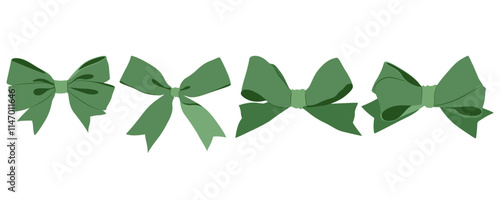 Simple hand drawn green ribbon bow collection. 