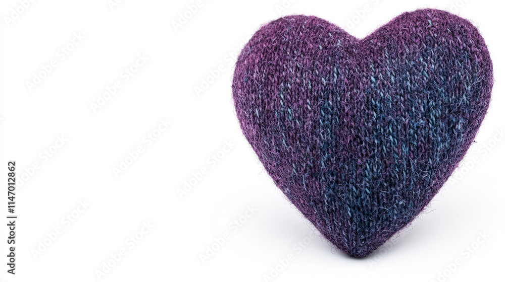 Obraz premium A purple and blue felted wool heart is isolated on a clean white background.