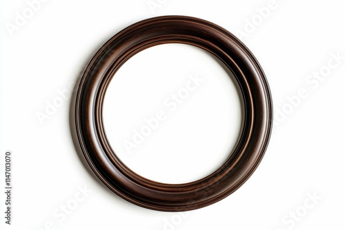 Dark brown oval wooden frame, isolated.