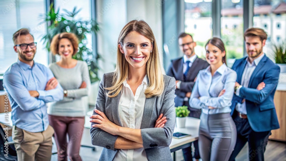 Obraz premium happy office environment and team leader woman