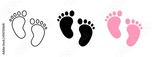 Baby girl footprints icon set