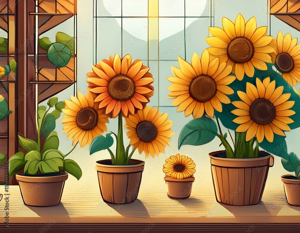 Obraz premium Generated image Cute sunflowers in pots