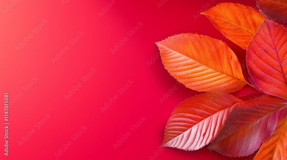 A bunch of red and orange leaves on a red background A bunch of red and orange leaves on a red background