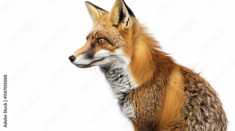 Fototapeta premium Side Profile of a Red Fox in Pristine White Background