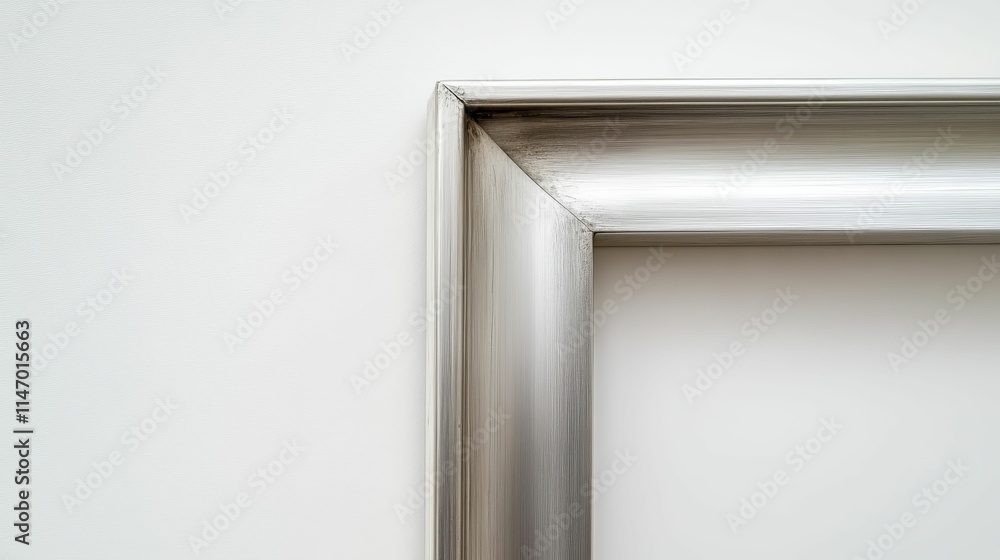Silver frame corner, white background, textured wood. Silver frame corner, white background, textured wood.