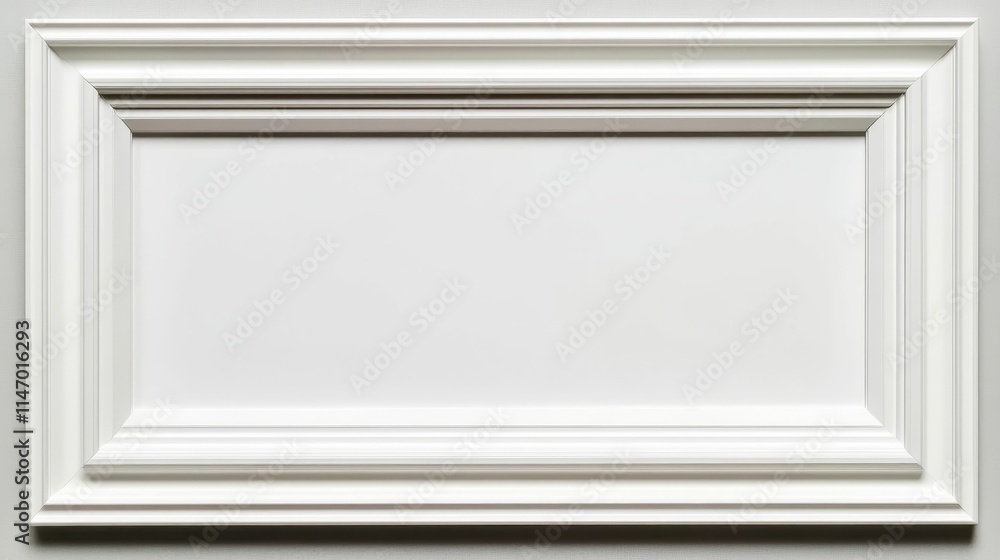 Large white frame, blank interior, ornate molding. Large white frame, blank interior, ornate molding.