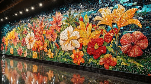 Vibrant hawaiian floral mosaic art capturing island beauty photo