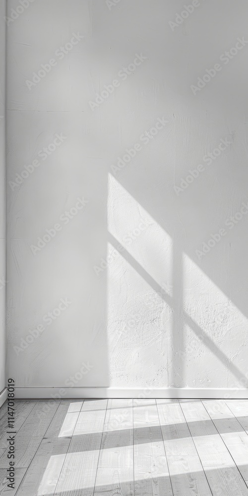 Sunlight creates geometric shadows on a white wall in a minimalist interior, highlighting simplicity and modern design. Sunlight creates geometric shadows on a white wall in a minimalist interior, highlighting simplicity and modern design.