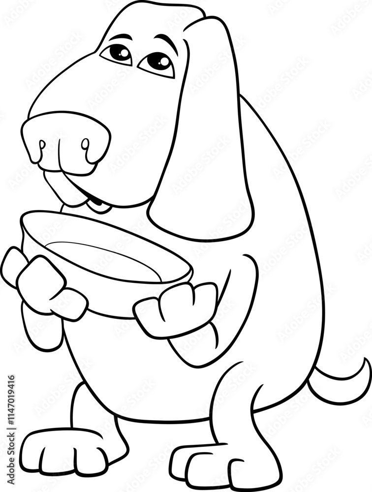 cartoon hungry dog animal character with his bowl coloring page cartoon hungry dog animal character with his bowl coloring page