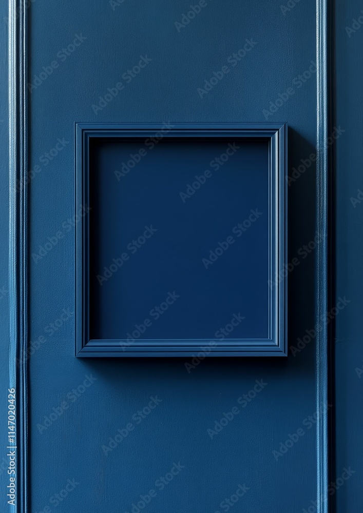 Dark blue wall, matching frame, blank space. Dark blue wall, matching frame, blank space.