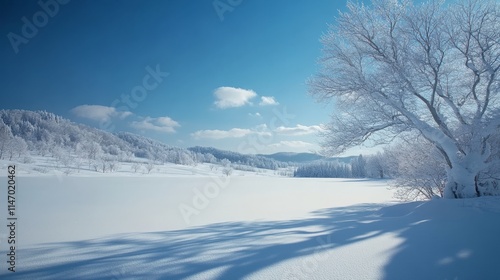 Wallpaper Mural A tranquil winter scene featuring vast snow-covered fields and frosty trees beneath a bright blue sky. Torontodigital.ca