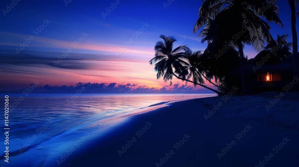 Fototapeta premium Stunning silhouette of a beach holiday destination at dusk