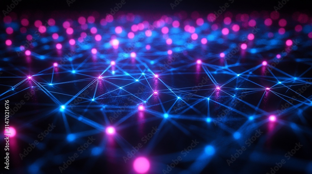 Abstract network connection, glowing nodes and lines. Abstract network connection, glowing nodes and lines.