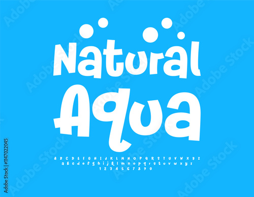 Vector Creative banner Natural Aqua with Artistic Alphabet Letter and Numbers set. White Playful Font.