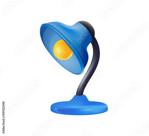 Desk lamp 3D illustration. Simple blue student desk lamp 3D vector illustration clipart cartoon style. Students, classroom, school supplies, back to school concept