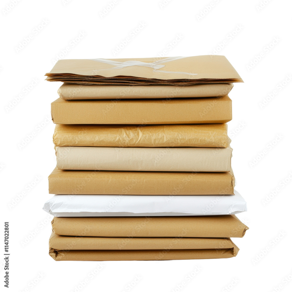 Fototapeta premium Stack of brown paper-wrapped packages in neat layers, representing sustainable packaging.
