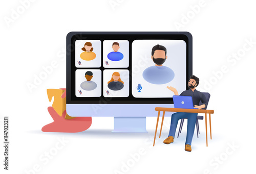 Meeting planning illustration. Manager inviting employees to team meeting and one on one interview, developing agenda and organizing productive conversation. Business concept. 3D Vector illustration