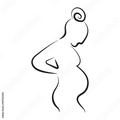  Elegant one-line vector illustration of a pregnant woman, capturing motherhood and femininity in minimalist style. Ideal for maternity, family, or wellness-themed designs.