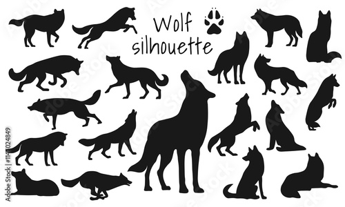 Set Wolf silhouette isolated on white background. Vector