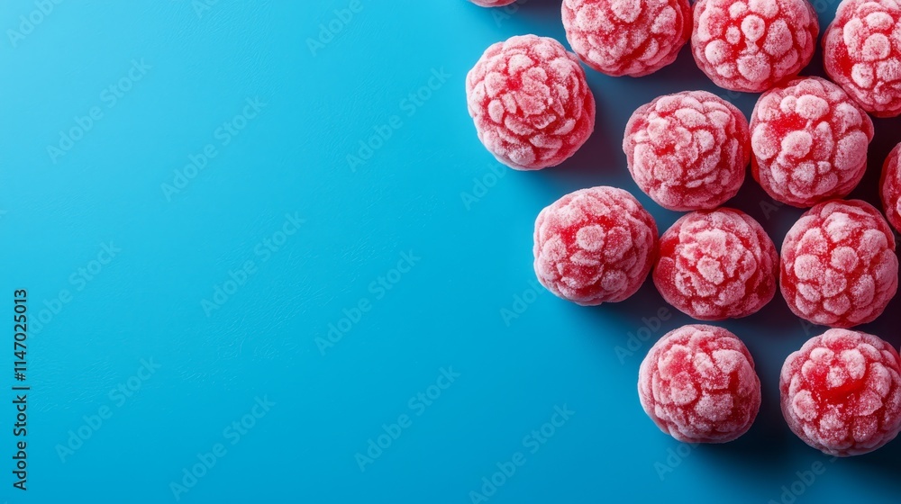 A bunch of red and white candies on a blue surface A bunch of red and white candies on a blue surface