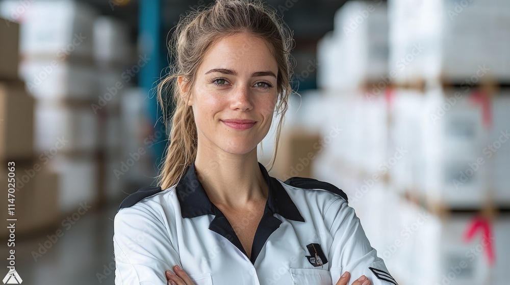 Obraz premium Confident young woman in warehouse.