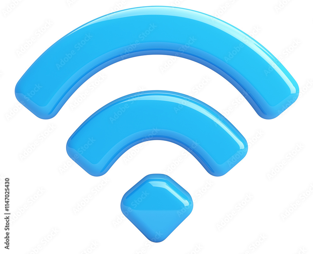 3D blue Wi Fi symbol with glossy finish, isolated on transparency background, representing wireless connectivity and internet access in modern, minimalistic design 3D blue Wi Fi symbol with glossy finish, isolated on transparency background, representing wireless connectivity and internet access in modern, minimalistic design