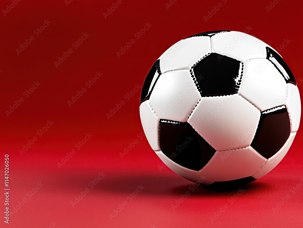 Classic Black and White Soccer Ball on Vibrant Red Background Classic Black and White Soccer Ball on Vibrant Red Background