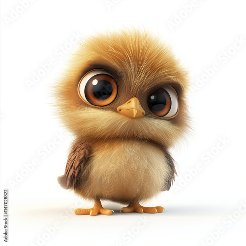 Cartoon bird with brown feathers and yellow eyes