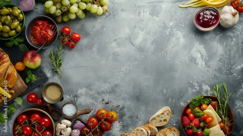 Wallpaper Mural A table with a variety of fruits and vegetables, including apples, grapes, and tomatoes Torontodigital.ca