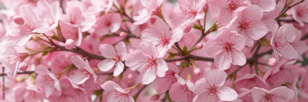 Fototapeta premium Soft blush pink blossoms, delicate petals, vibrant background, cherry blossom, macro