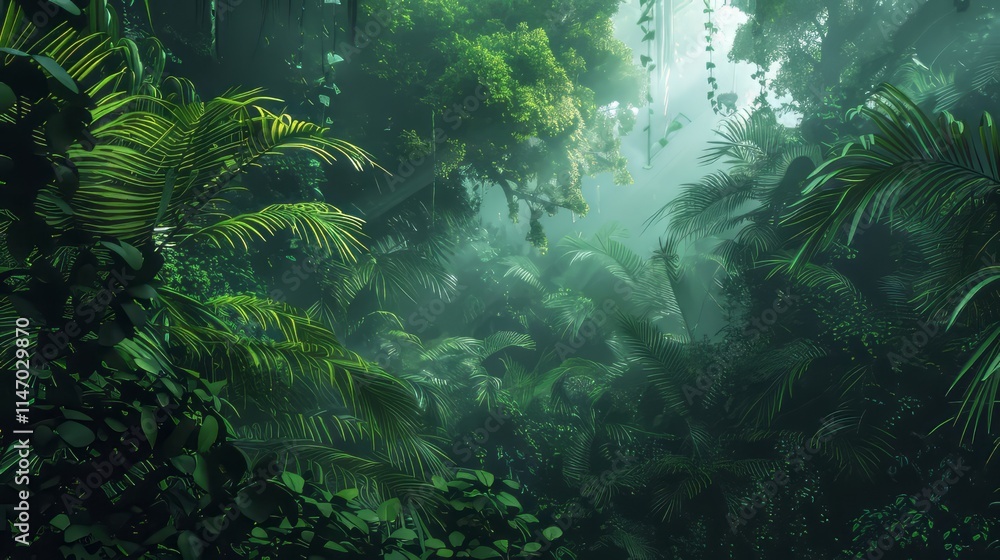 Dense jungle with a thick canopy of trees. Dense jungle with a thick canopy of trees.
