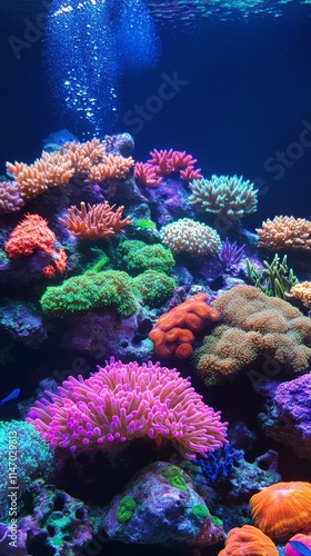 Colorful coral reef teeming with marine life in clear tropical waters during daylight