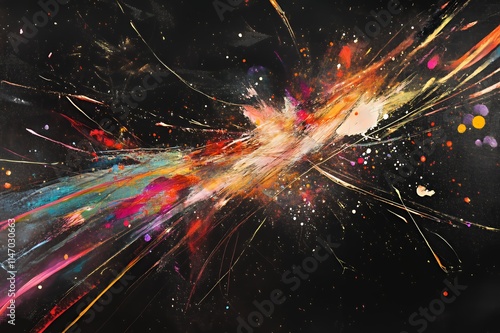 Abstract Colorful Explosion Paint Splashes On Black Canvas photo