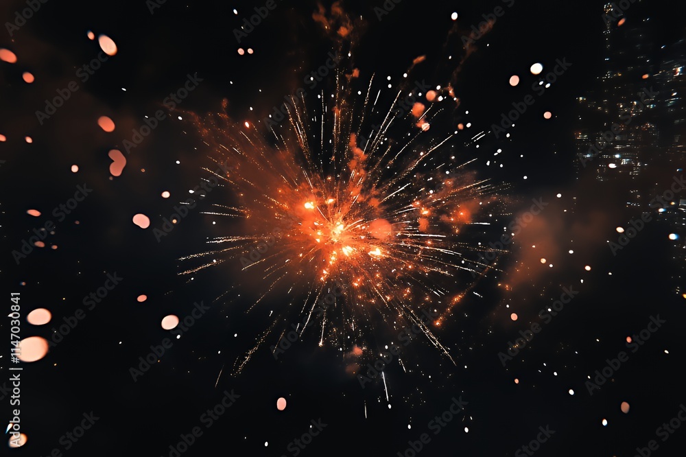 A Brilliant Orange Firework Explosion In The Night Sky A Brilliant Orange Firework Explosion In The Night Sky