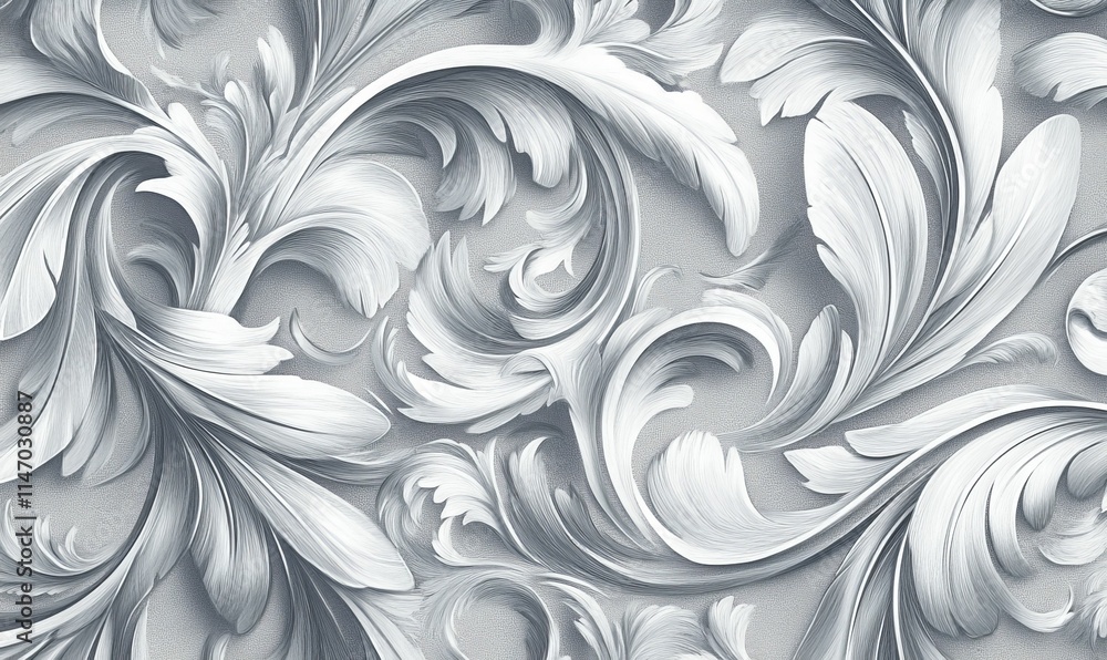 Ornate, grey, textured, floral, relief pattern. Ornate, grey, textured, floral, relief pattern.