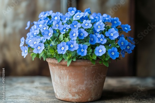 Wallpaper Mural Bright blue flowers in a terracotta pot on a textured background showcasing spring beauty and vibrant colors Torontodigital.ca