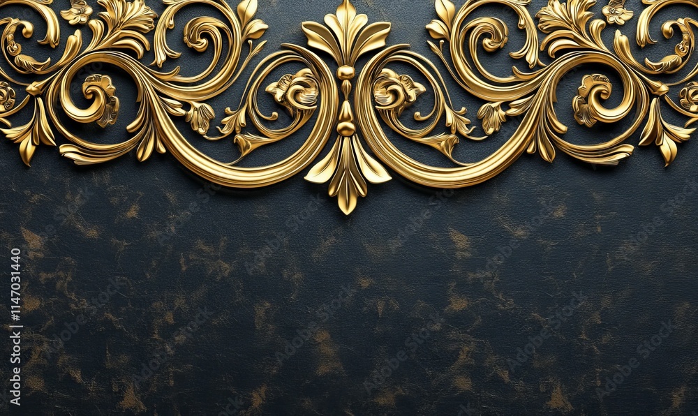 Ornate gold scrollwork on dark textured background. Ornate gold scrollwork on dark textured background.