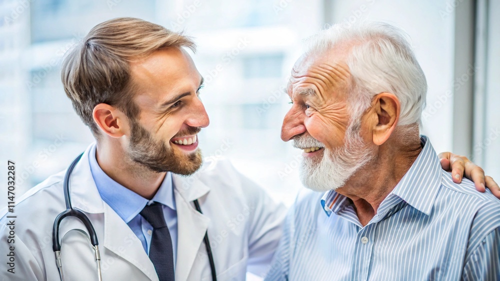 old man and doctor look at each other and smile
old man and doctor look at each other and smile