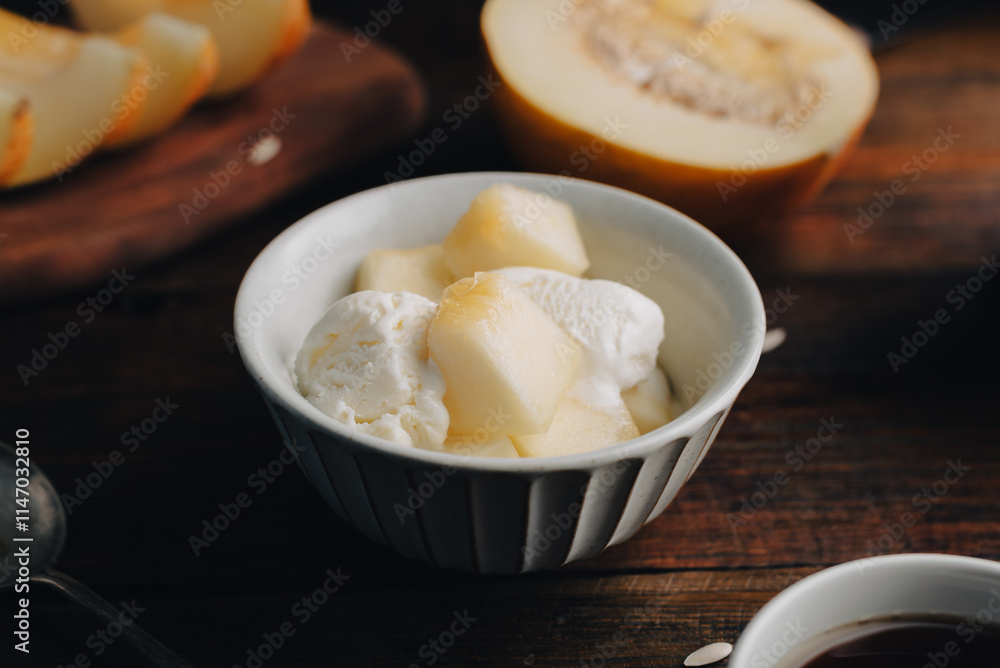 Ice Cream with Slices of Honeydew Melon Ice Cream with Slices of Honeydew Melon