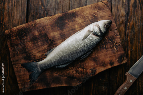 Sea Bass on Cutting Board photo