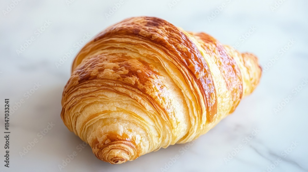 Golden-brown croissant on marble background. Golden-brown croissant on marble background.