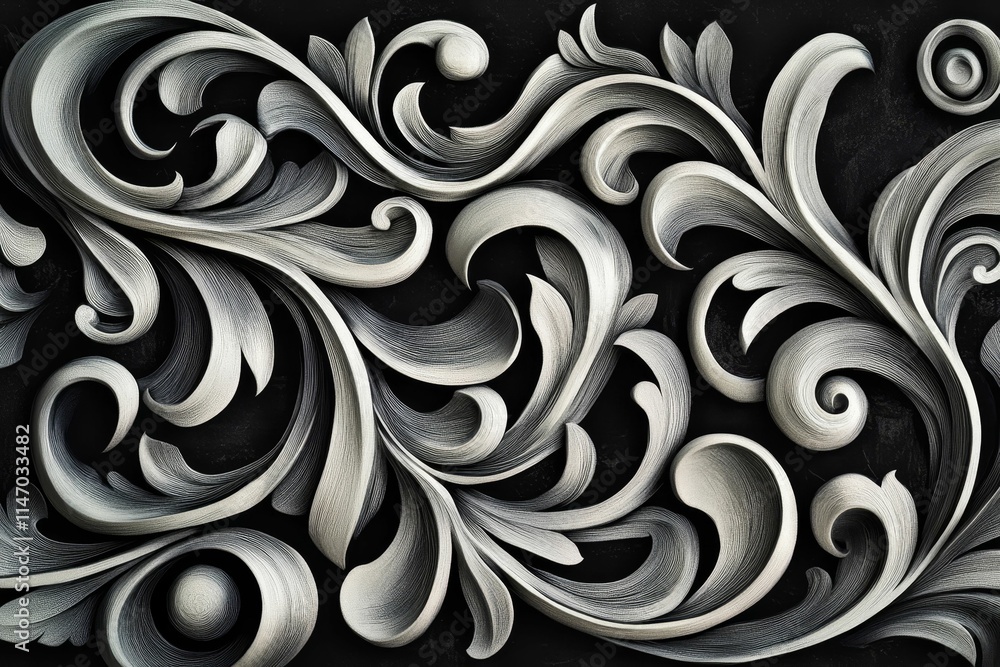 Ornate silver scrollwork on dark background. Ornate silver scrollwork on dark background.