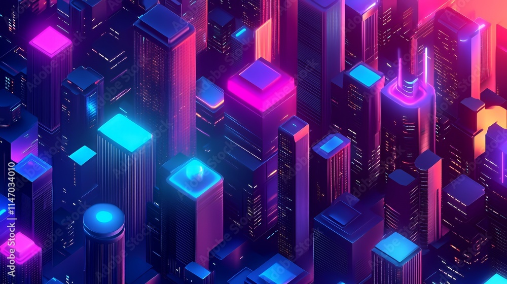 Neon Cityscape Abstract Digital Architecture Illustration Neon Cityscape Abstract Digital Architecture Illustration