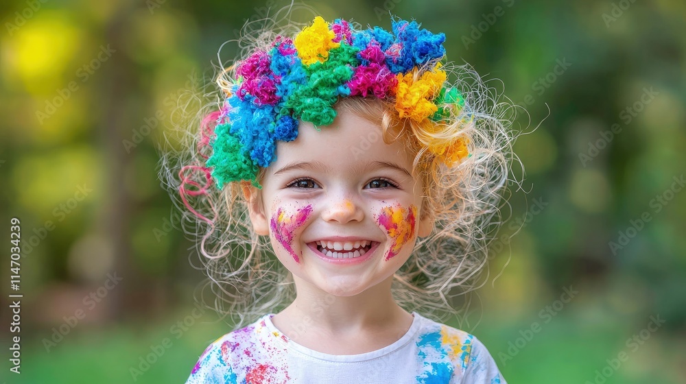 Happy toddler girl with colorful paint on face and hair. Happy toddler girl with colorful paint on face and hair.