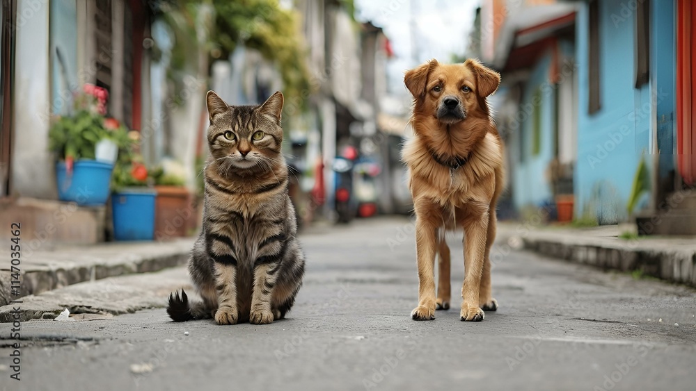 Cat and Dog Sitting on a Street
Cat and Dog Sitting on a Street